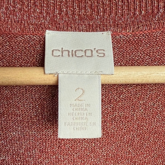 Chico's Rusty Orange Knit Bell Sleeve Layered V-neck Sweater Sz 12 - Picture 6 of 8